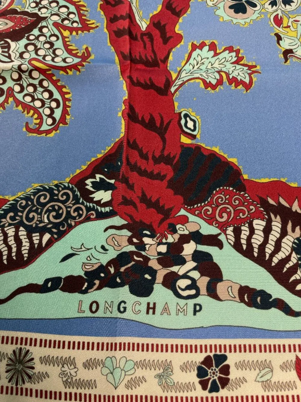 Vintage LONGCHAMP Tree of Life Silk Scarf